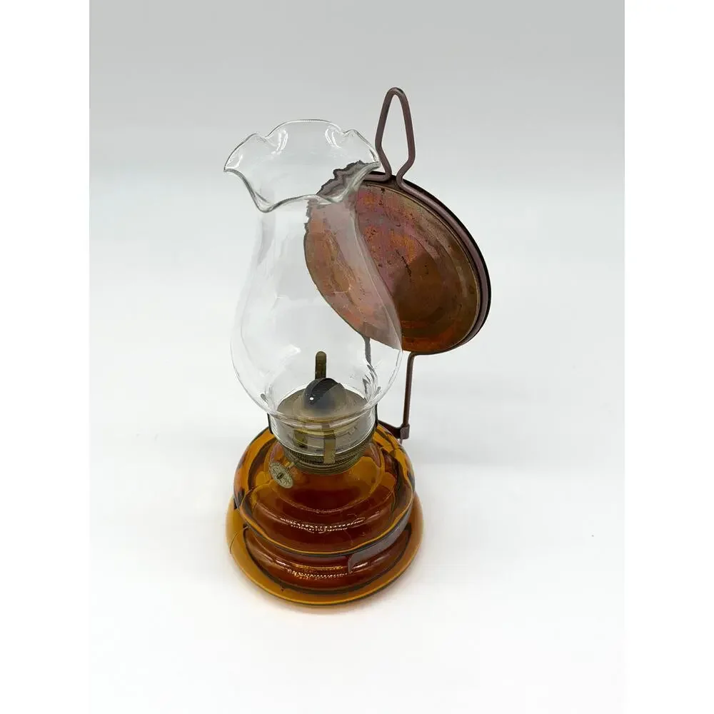 Vintage Patio Lamp Made In Japan Amber Glass Oil Lamp w Reflector Chimney